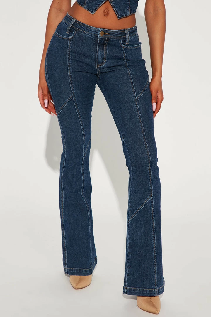 Fashion Nova Ready For It Low Rise Flare Jean - Dark Wash