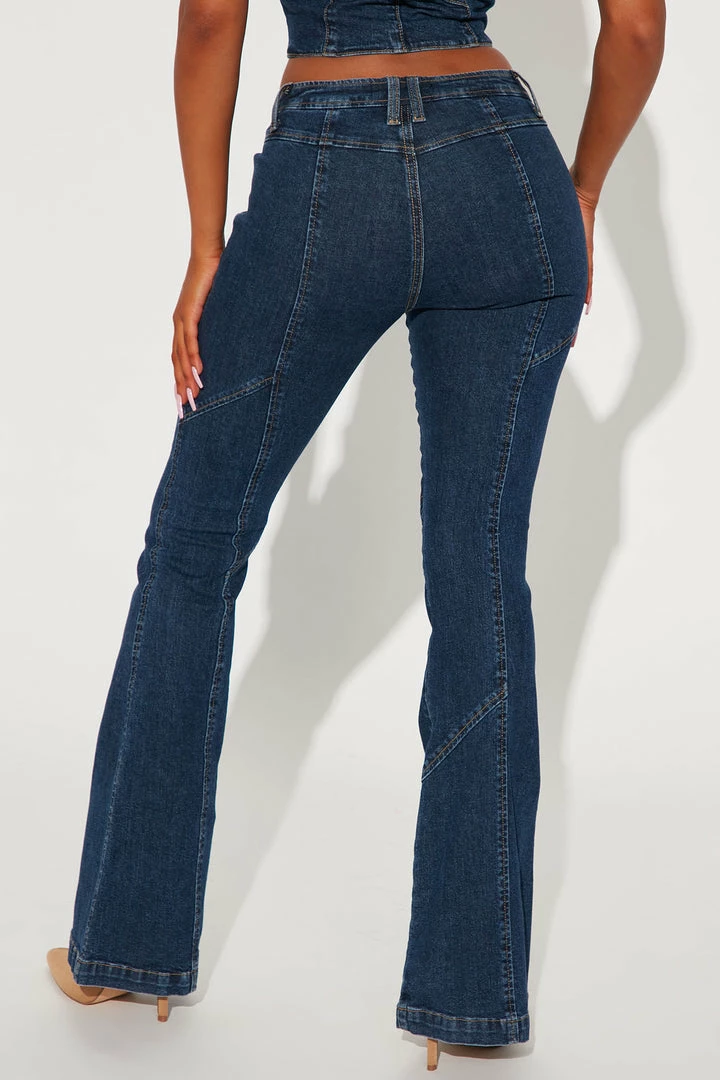 Fashion Nova Ready For It Low Rise Flare Jean - Dark Wash