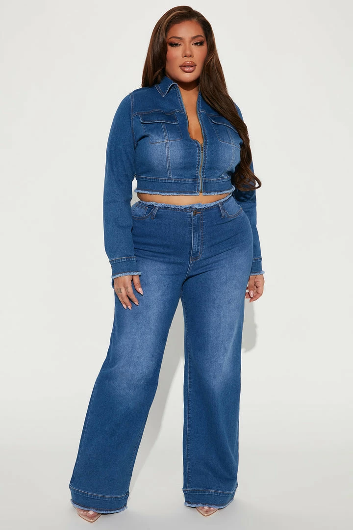 Fashion Nova Matching Separates Superficial Cut-Off Denim Jacket - Dark Wash