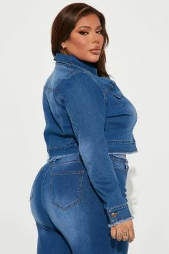 Fashion Nova Matching Separates Superficial Cut-Off Denim Jacket - Dark Wash