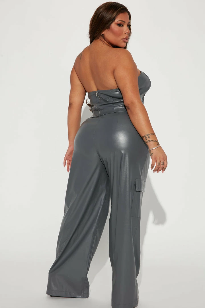 Fashion Nova Kennedy Faux Leather Pant Set - Charcoal