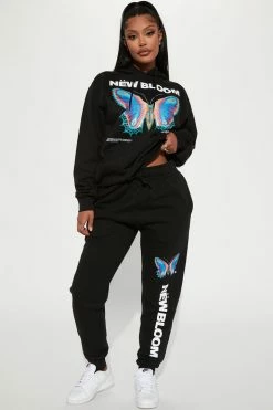 Fashion Nova Matching Separates New Bloom Butterfly Jogger Pant - Black