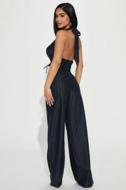 Fashion Nova Wide Leg Sets Penny Pinstripe Pant Set - Navy
