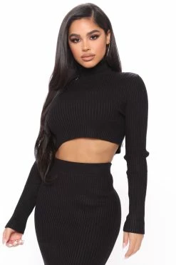 Fashion Nova Up To No Good Ribbed Midi Skirt Set - Black