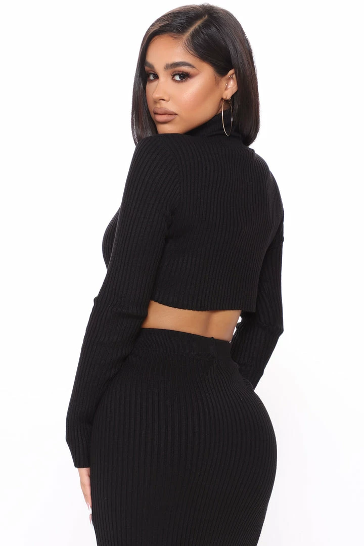Fashion Nova Up To No Good Ribbed Midi Skirt Set - Black