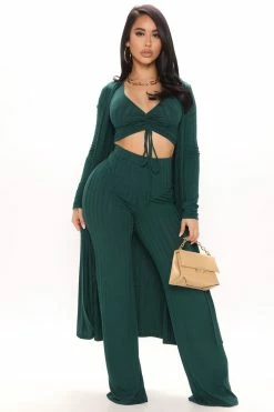 Fashion Nova Wide Leg Sets Come Get It 3 Piece Pant Set - Hunter