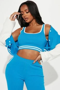 Fashion Nova Made Varsity 3 Piece Sweater Pant Set - Blue Sweater Sets