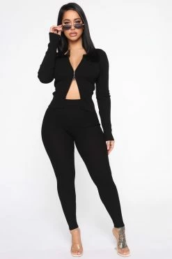 Fashion Nova Wrong Way Sweater Pant Set - Black Legging Sets