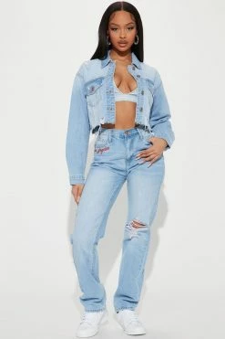 Fashion Nova Streets Of LA Non Stretch Denim Jacket - Light Wash Matching Separates
