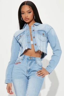 Fashion Nova Streets Of LA Non Stretch Denim Jacket - Light Wash Matching Separates