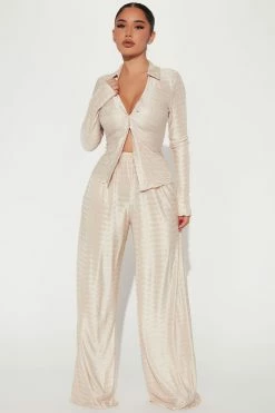 Fashion Nova Wide Leg Sets London Plisse Pant Set - Taupe