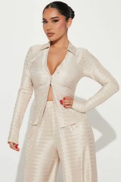 Fashion Nova Wide Leg Sets London Plisse Pant Set - Taupe