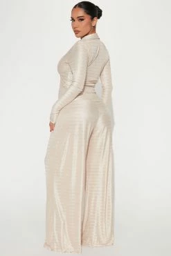 Fashion Nova Wide Leg Sets London Plisse Pant Set - Taupe