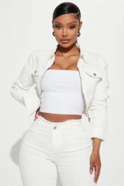 Fashion Nova Matching Separates Start Over Denim Trucker Jacket - White