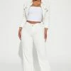 Fashion Nova Matching Separates Start Over Mid Rise Cut Off Waistband Jeans - White