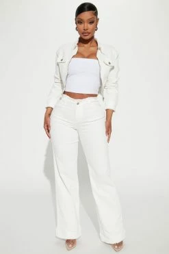 Fashion Nova Matching Separates Start Over Mid Rise Cut Off Waistband Jeans - White