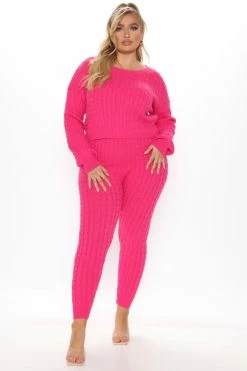 Fashion Nova Sweater Sweetie Pant Set - Neon Pink