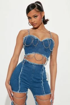 Fashion Nova A Little Daring Chain Pant Set - Denim