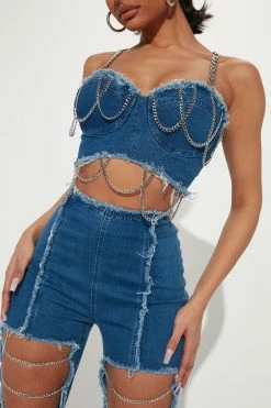 Fashion Nova A Little Daring Chain Pant Set - Denim