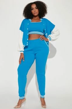Fashion Nova Made Varsity 3 Piece Sweater Pant Set - Blue Sweater Sets