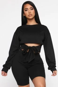 Fashion Nova Sunday Necessity Short Set - Black Biker Short Sets