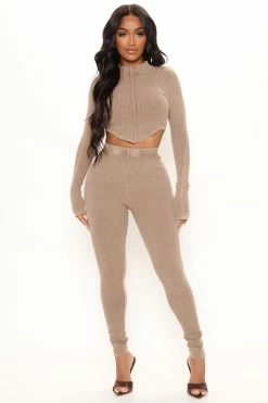 Fashion Nova Can Tell It All Ribbed Legging Set 30 - Mocha Legging Sets