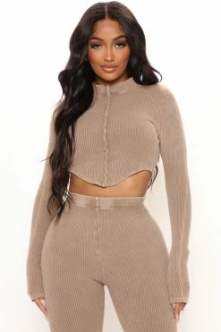 Fashion Nova Can Tell It All Ribbed Legging Set 30 - Mocha Legging Sets