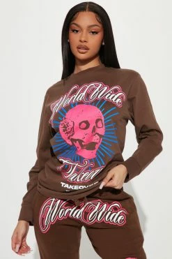 Fashion Nova Worldwide Takeover Long Sleeve Tee - Chocolate