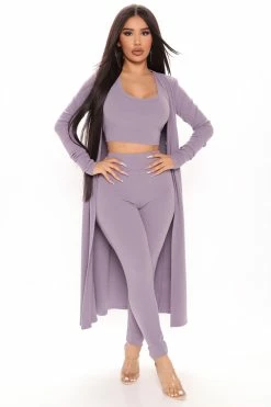 Fashion Nova Legging Sets Movin' On Ribbed 3 Piece Legging Set - Purple