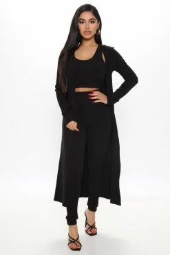 Fashion Nova Movin' On Ribbed 3 Piece Legging Set - Black Legging Sets