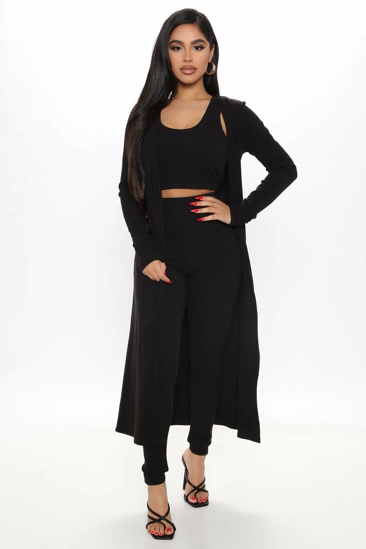 Fashion Nova Movin' On Ribbed 3 Piece Legging Set - Black Legging Sets