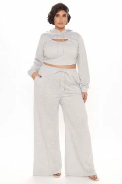 Fashion Nova Get Over It 3 Piece Pant Set - Heather Grey Wide Leg Sets