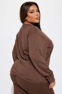 Fashion Nova Worldwide Takeover Long Sleeve Tee - Chocolate