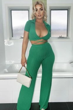 Fashion Nova Alexandra Pant Set - Green Wide Leg Sets