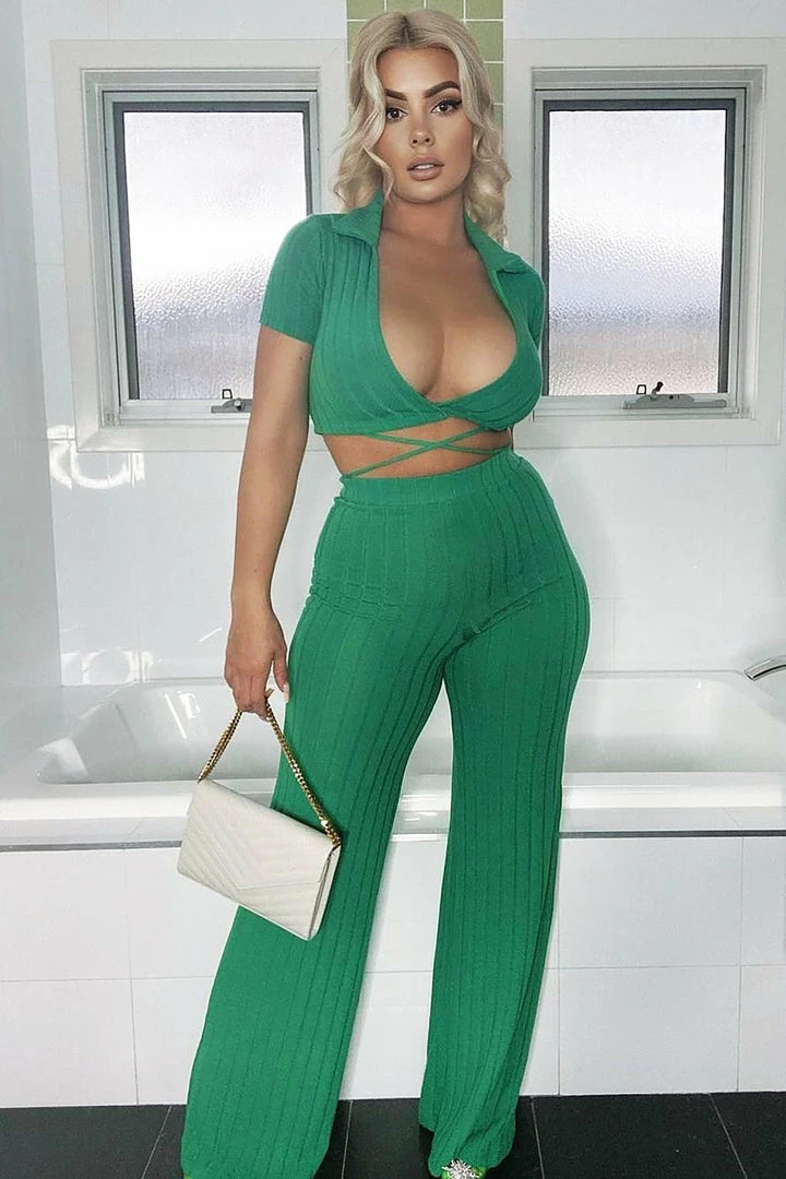 Fashion Nova Alexandra Pant Set - Green Wide Leg Sets