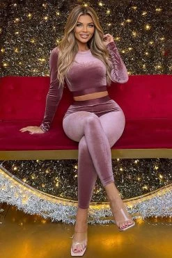Fashion Nova Always Together Velour Legging Set - Mauve