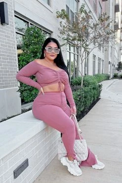 Fashion Nova Arriving Late Legging Set - Rust