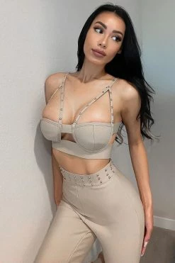 Fashion Nova Legging Sets Attention On Me Bandage Pant Set - Nude