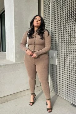 Fashion Nova Can Tell It All Ribbed Legging Set 30 - Mocha Legging Sets