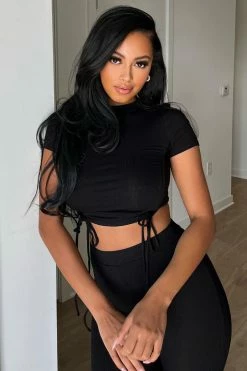 Fashion Nova Clear Your Schedule Ruched Pant Set - Black