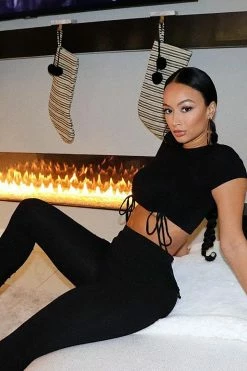 Fashion Nova Clear Your Schedule Ruched Pant Set - Black