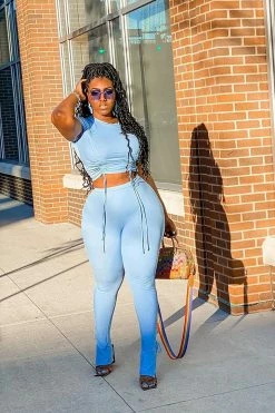 Fashion Nova Clear Your Schedule Ruched Pant Set - Blue