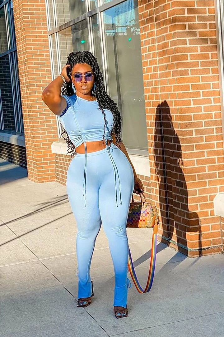 Fashion Nova Clear Your Schedule Ruched Pant Set - Blue