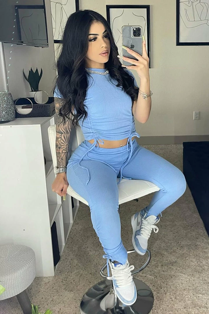 Fashion Nova Clear Your Schedule Ruched Pant Set - Blue