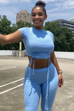 Fashion Nova Clear Your Schedule Ruched Pant Set - Blue