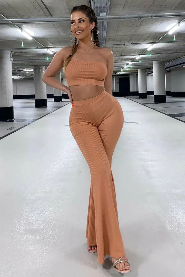 Fashion Nova Comfort Comes First Pant Set - Peach Wide Leg Sets