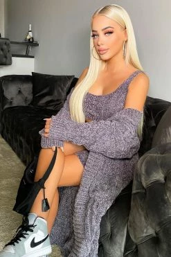 Fashion Nova Cozy Living 3 Piece Short Set - Charcoal Sweater Sets