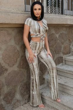 Fashion Nova Don't Waste My Time Tie Dye Pant Set - Olive Wide Leg Sets