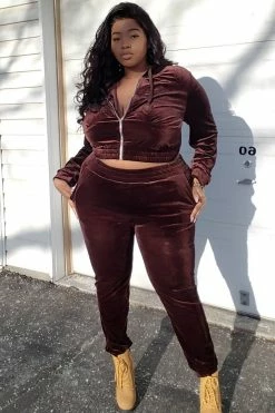 Fashion Nova Down To Lounge Pant Set - Brown