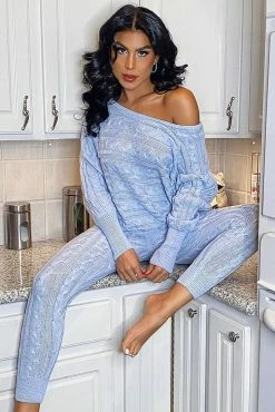 Fashion Nova Got Me Chilled Down Sweater Set - Dusty Blue